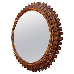 19th Century French Large Carved Gilt Wood Round Mirror