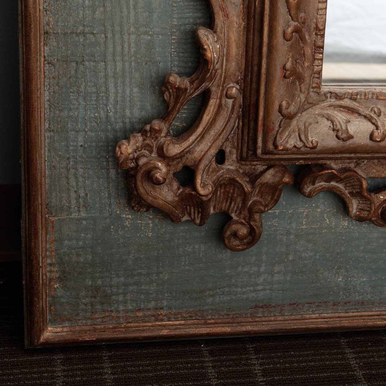 19th Century Hand Carved Italian Mirror On Painted Wood Panel In Good Condition In Troy, MI