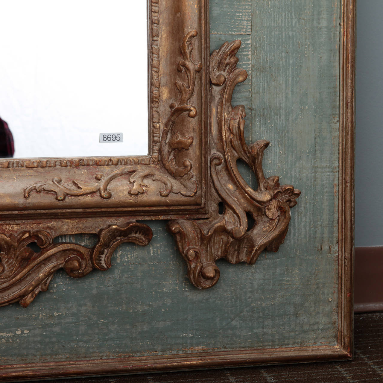 Mid-19th Century 19th Century Hand Carved Italian Mirror On Painted Wood Panel