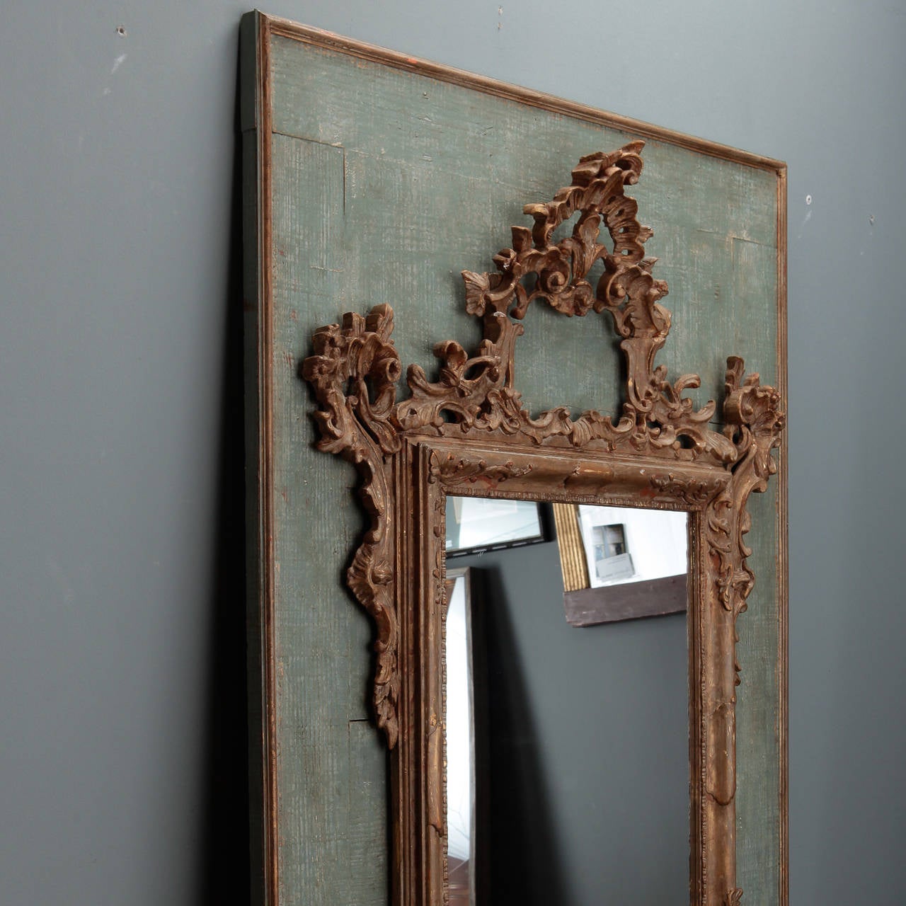 19th Century Hand Carved Italian Mirror On Painted Wood Panel 2