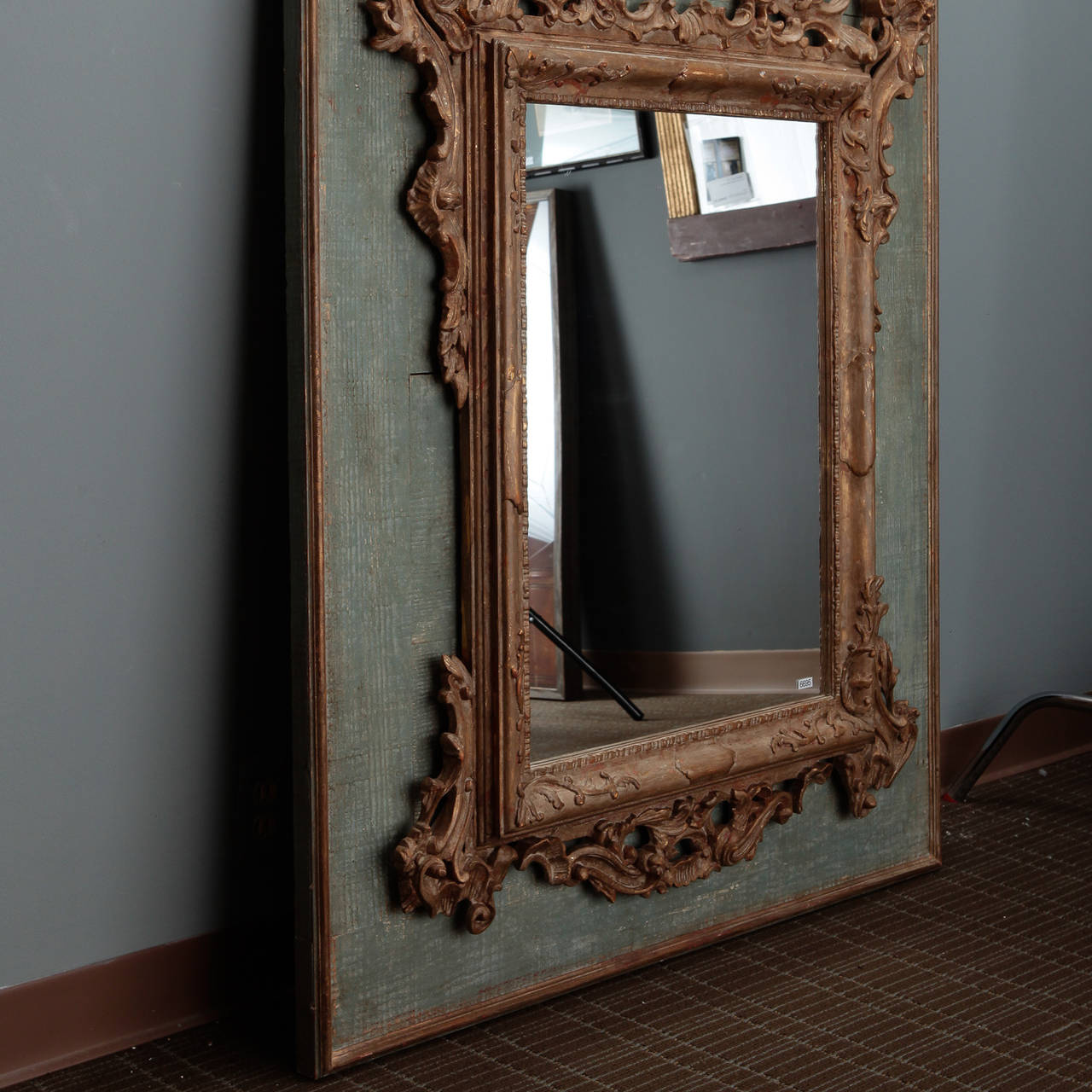 19th Century Hand Carved Italian Mirror On Painted Wood Panel 3