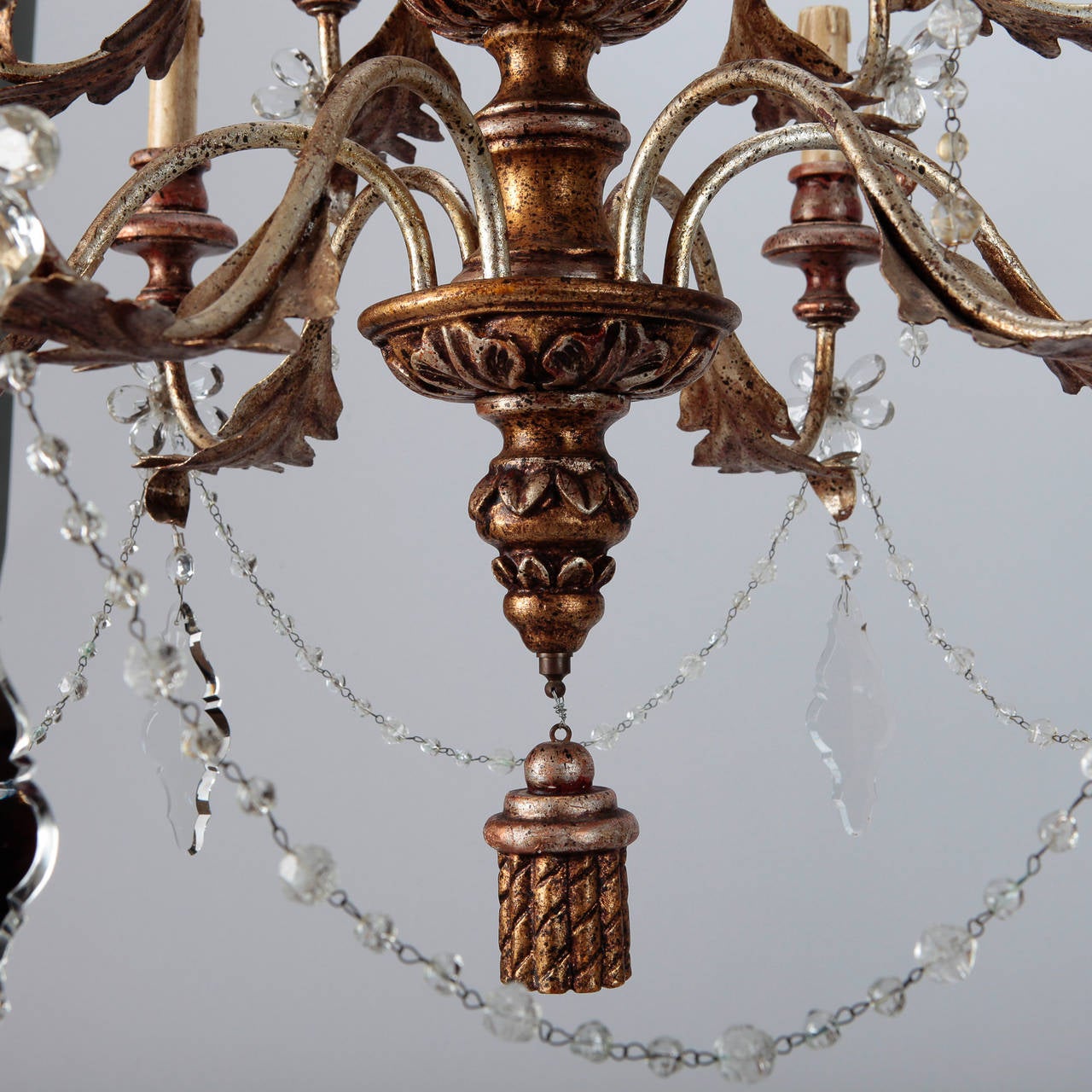 Late 19th Century 19th Century French Twelve-Light Gild Wood and Crystal Chandelier