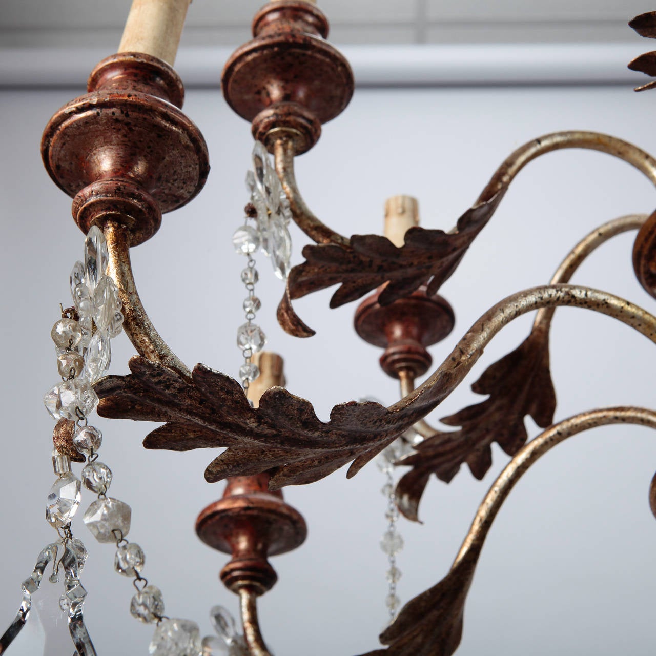 19th Century French Twelve-Light Gild Wood and Crystal Chandelier 2