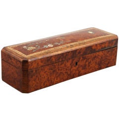 French Burl Wood Glove Box with Ivory and Mother of Pearl Inlay