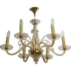 Six Light Amber Murano Glass Chandelier with Slender Shaft