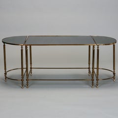 Set of Three Neoclassical Black Glass and Brass Accent Tables