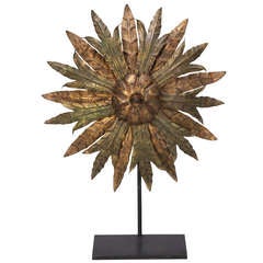 Gold and Green Metal Sunburst on Stand