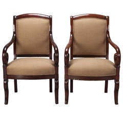 Pair Louis Philiippe Straight Back Arm Chairs