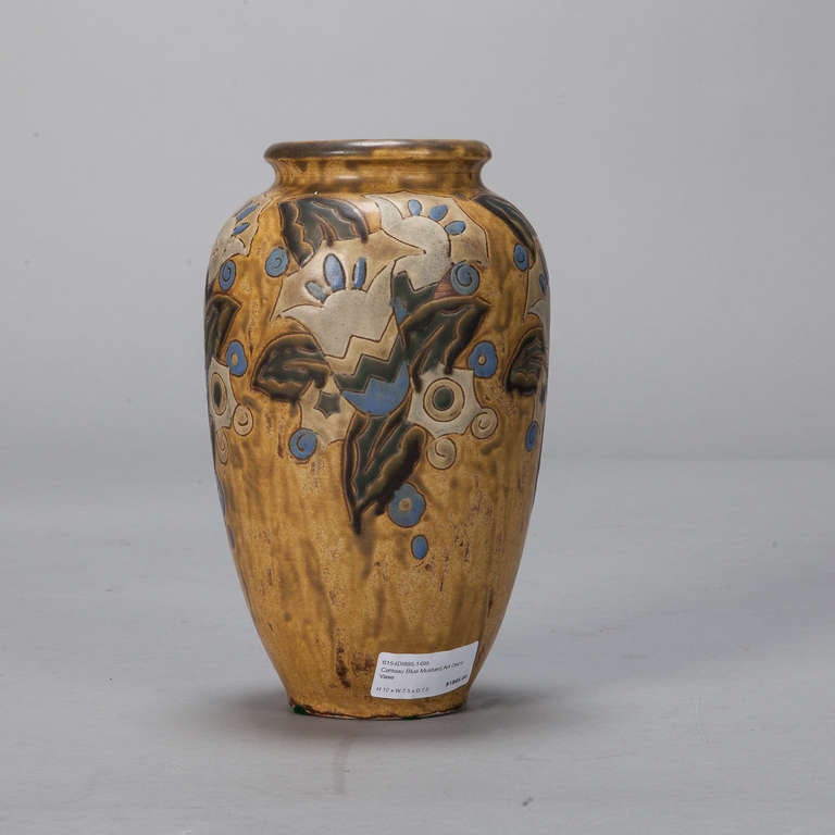 Belgian Boch Blue and Mustard Art Deco Vase Designed by Charles Catteau