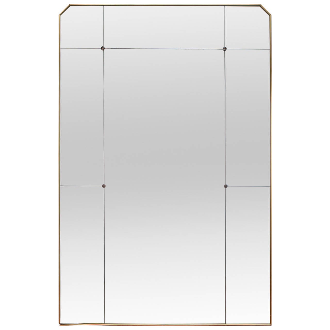 Large Mid Century Ponti Style Standing Brass Frame and Footed Mirror at