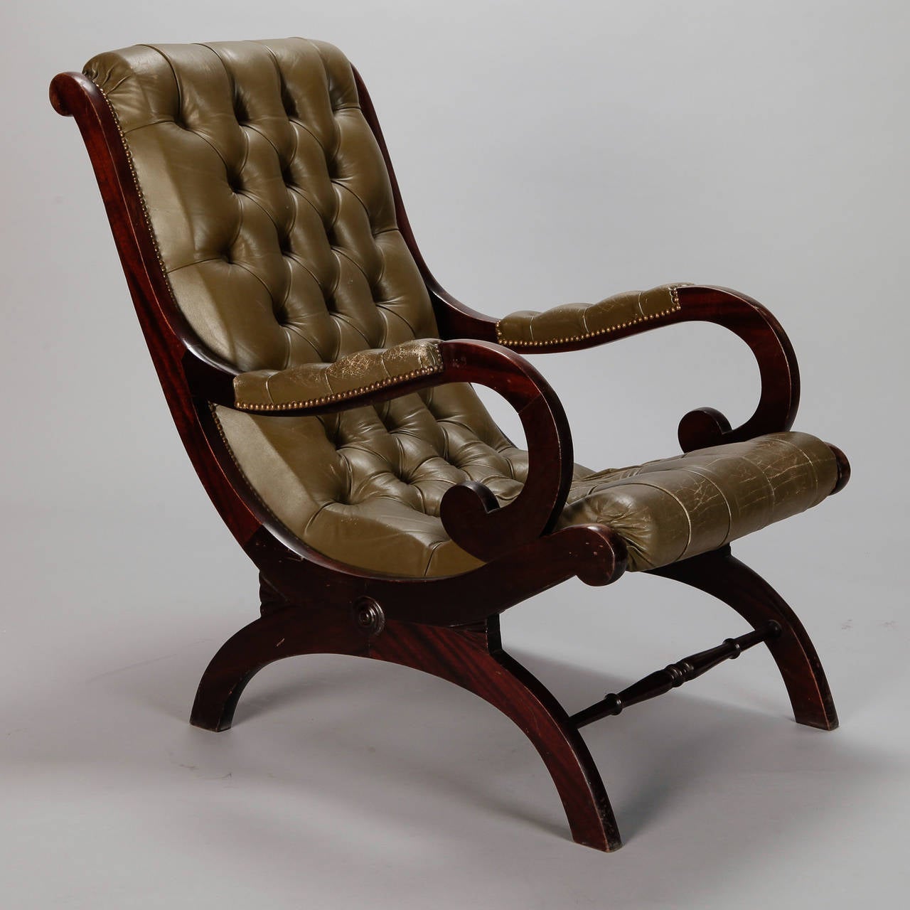 Mahogany English Green Leather Library Chair