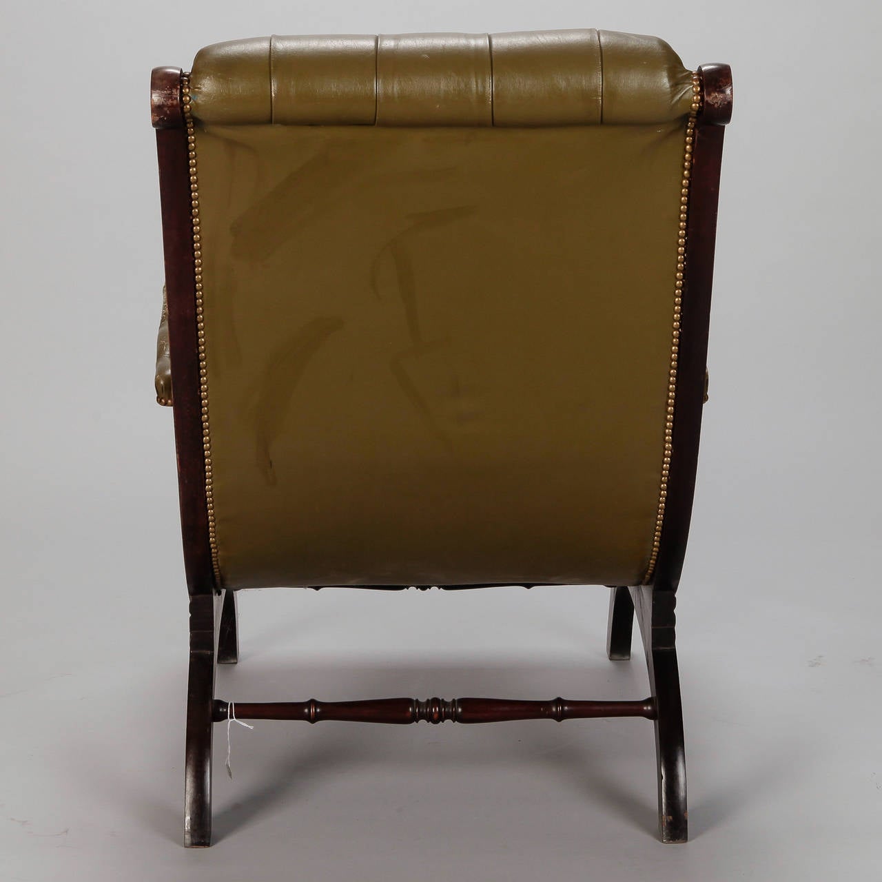 Mid-20th Century Mahogany English Green Leather Library Chair