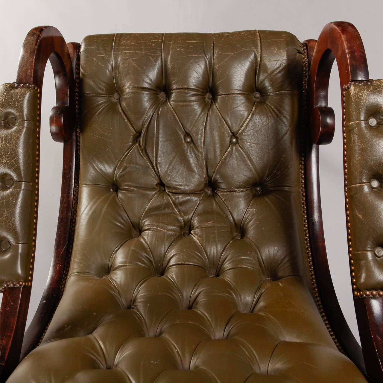 Mahogany English Green Leather Library Chair 4