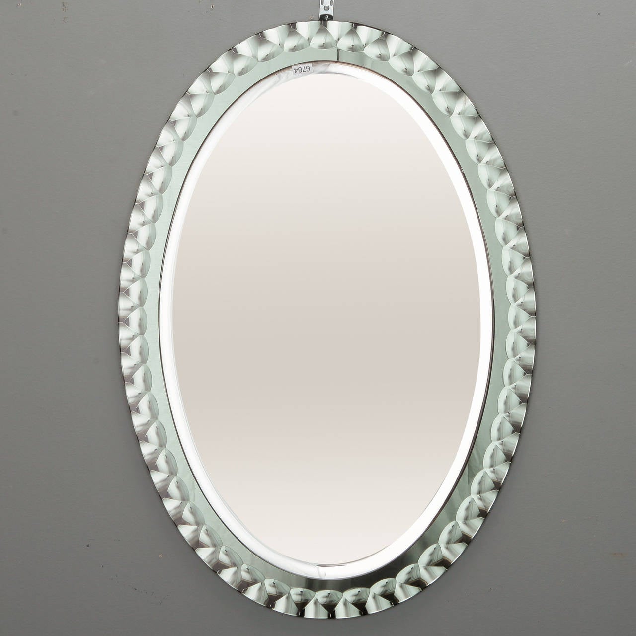 Mid Century Cristal Art Oval Mirror in Smoke Gray Frame