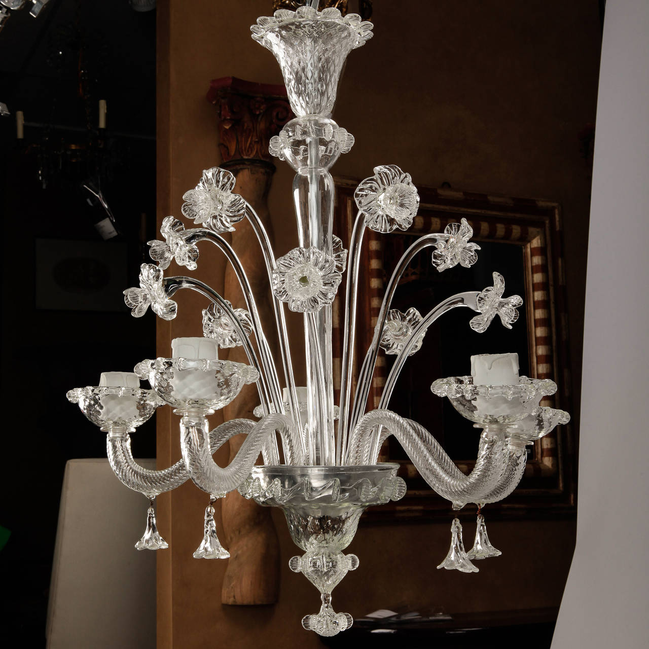 Four Light Clear Glass Daffodil Chandelier For Sale at 1stdibs