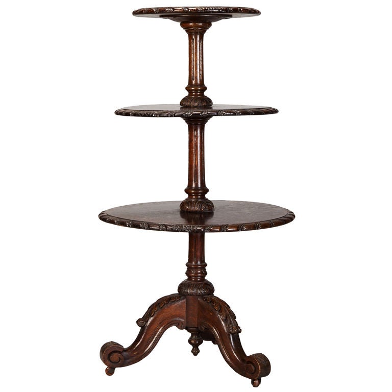 Three-Tier Mahogany Carved Dumbwaiter