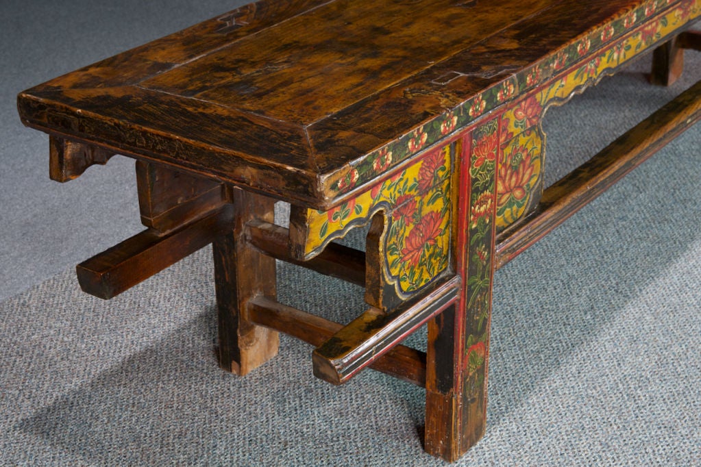 Chinese Long Wood Painted Bench