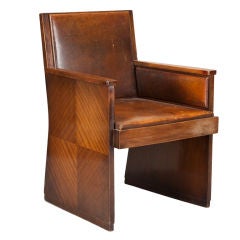 French Art Deco Macassar Chair with Leather Upholstery