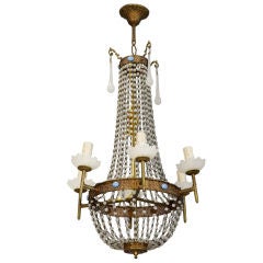Small Empire Style Chandelier with Opaline Glass Beads and Bobec
