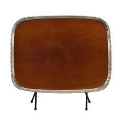 English Wood and Silver Plate Tray with Reticulated Edge