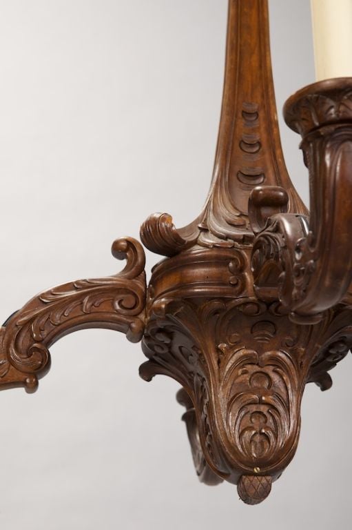 19th Century French Carved Walnut Chandelier In Excellent Condition In Troy, MI