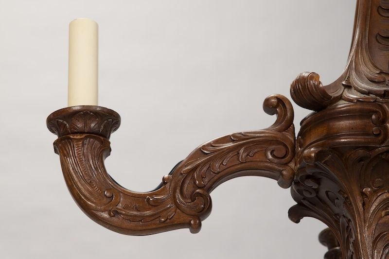 19th Century French Carved Walnut Chandelier 1