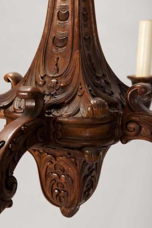 19th Century French Carved Walnut Chandelier 2