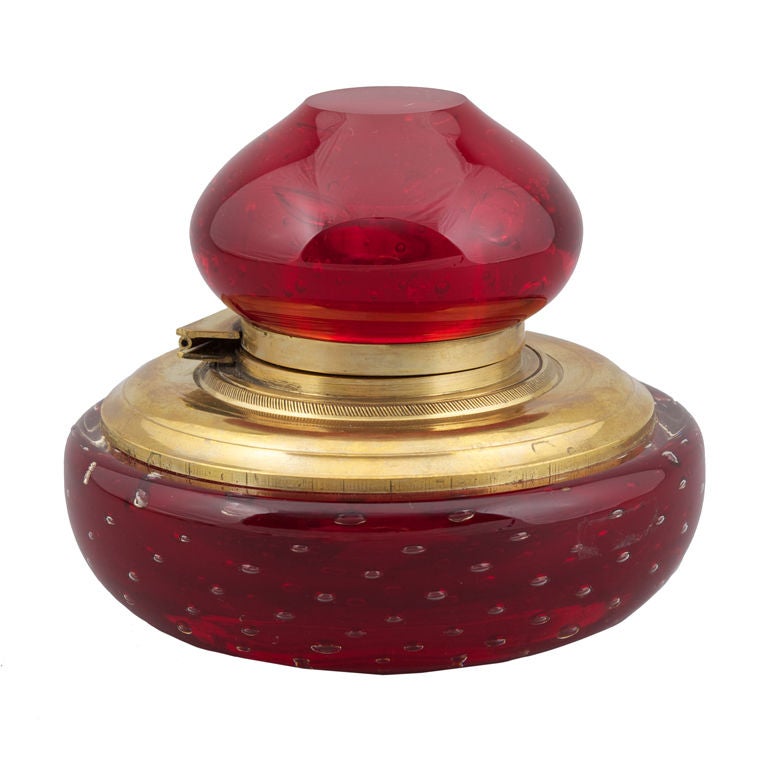 Round Red Bubble Glass Inkwell