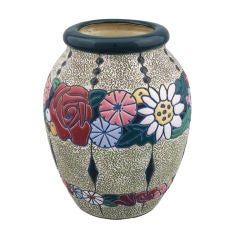 Signierte Amphora Jugenstil Vase mit Rosen