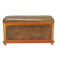 Antique Victorian Leather Covered Wooden Chest