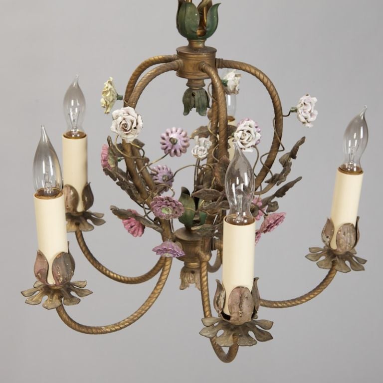 antique chandelier porcelain flowers