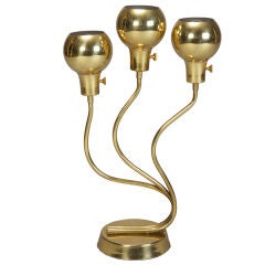 Mid Century Three Pierced Globes Brass Table Lamp
