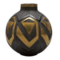 French Art Deco Black and Gold Glass Vase