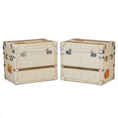 Pair of English White Leather Trunks