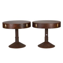 Pair Iron Bistro Tables with Brass Detailing