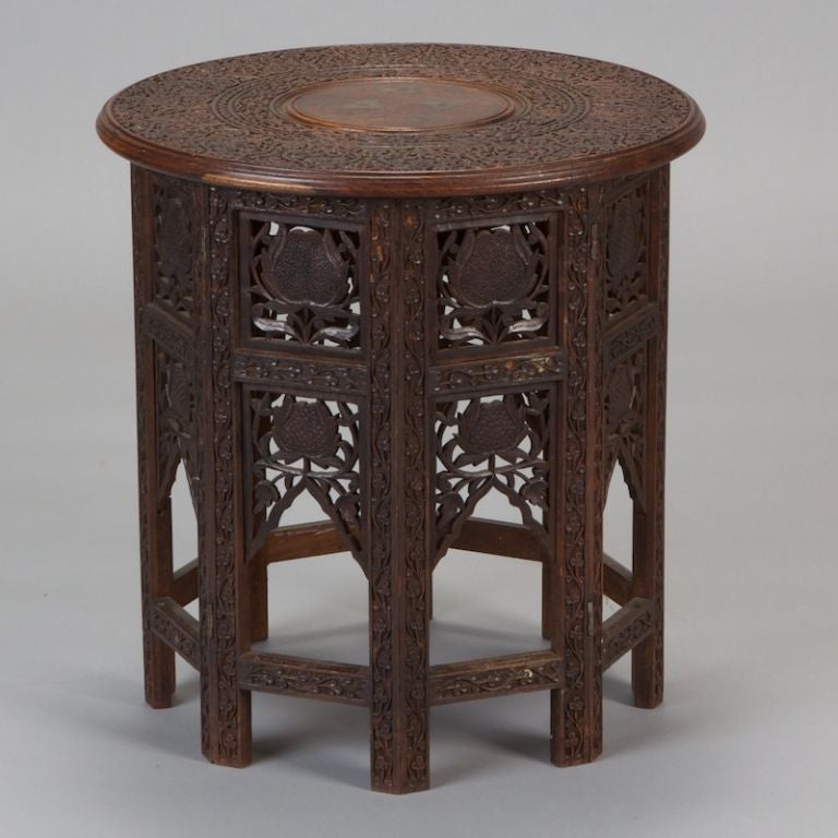 Large Moorish Style Table with Brass Inlay