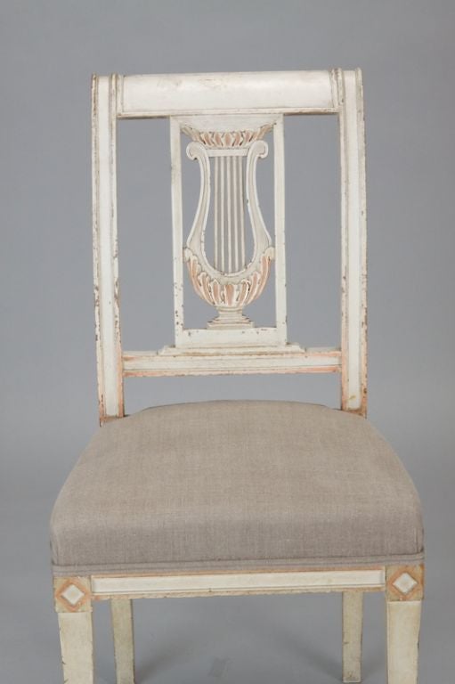 Set of Four French Antique White Painted Lyre Back Chairs 2