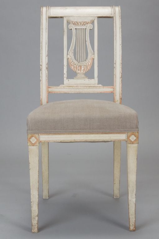 Set of Four French Antique White Painted Lyre Back Chairs 3