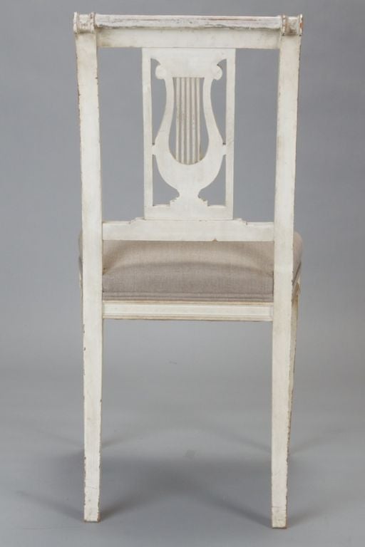 Set of Four French Antique White Painted Lyre Back Chairs 5