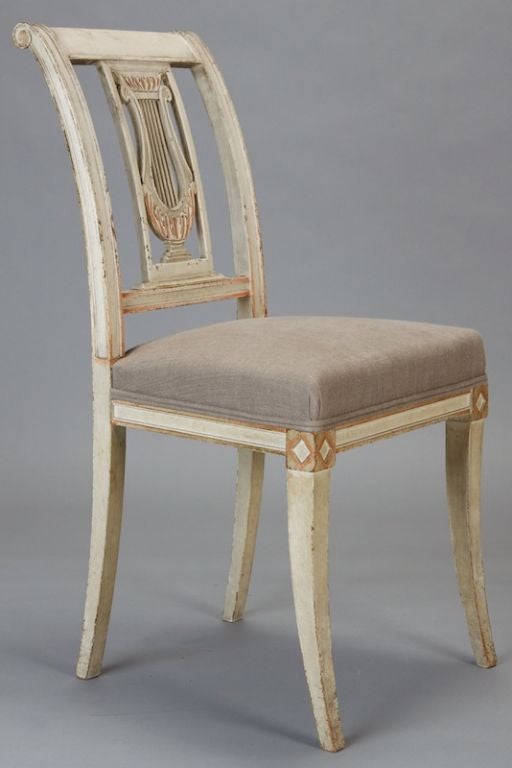 Set of Four French Antique White Painted Lyre Back Chairs 6