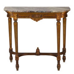 19th Century French Bronze Tone Gilt Console With Pink/Gray Marble