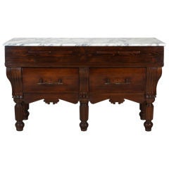 Antique French Butcher's Block Table with New Marble Top