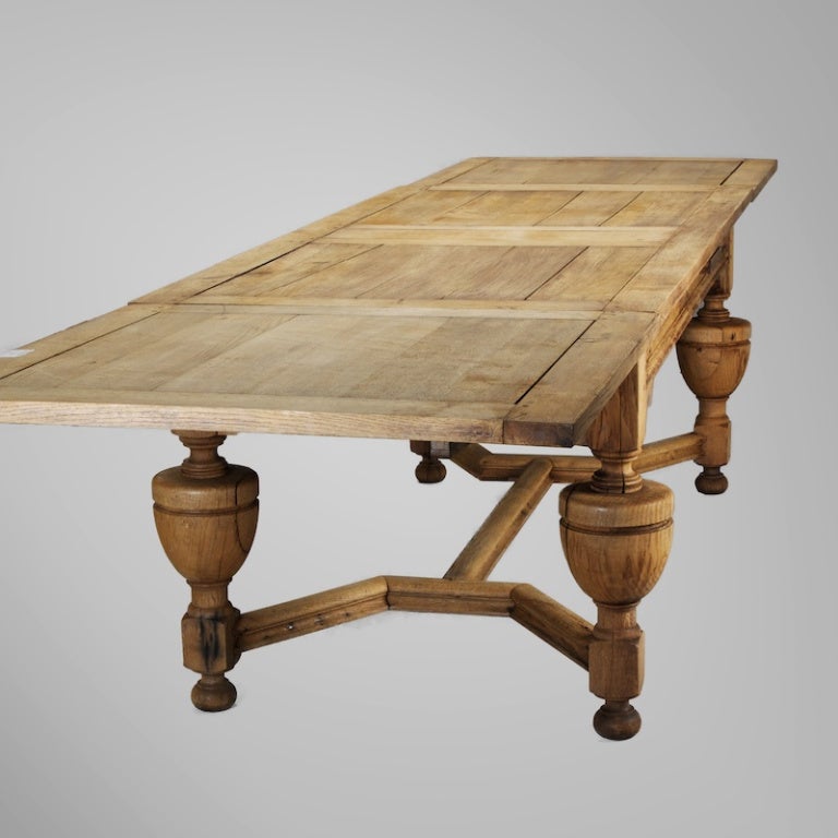 Bleached Oak French Refractory Table With Spheroidal Legs In Excellent Condition In Troy, MI