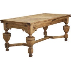 Bleached Oak French Refractory Table With Spheroidal Legs