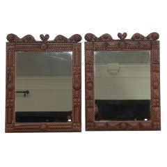 Pair Tramp Art Framed Mirrors