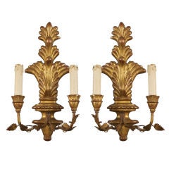 Italian Two Light Gilt Wood NeoClassical Style Sconces
