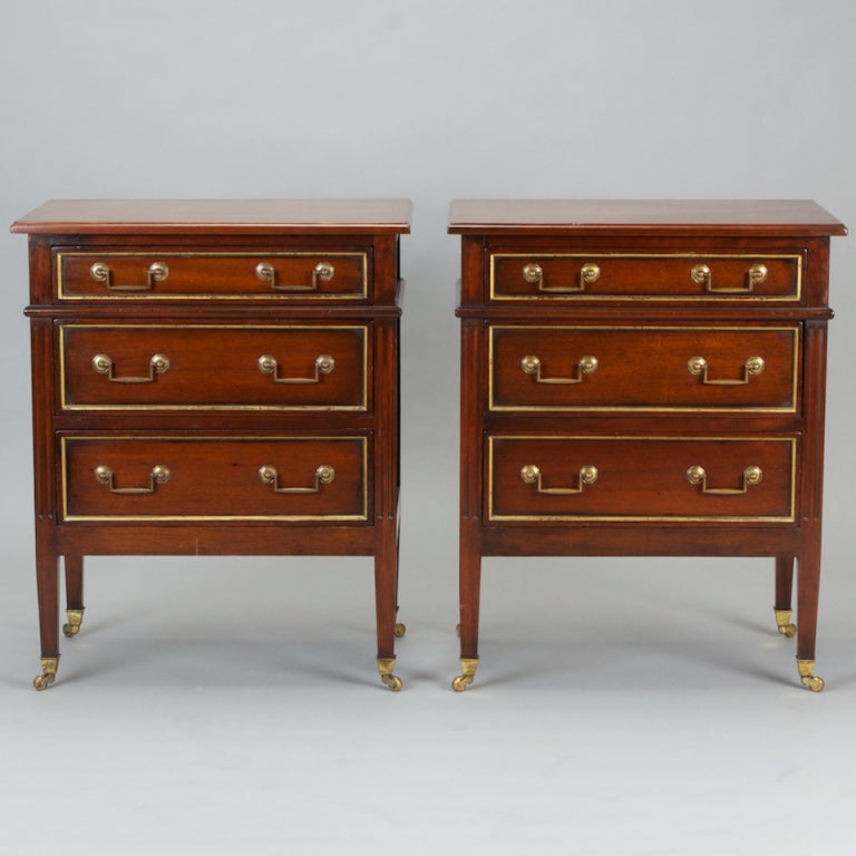 Pair Empire Style Bedside Chests With Gilded Trim