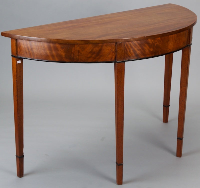 19th Century Pair English Mahogany Demilune Tables