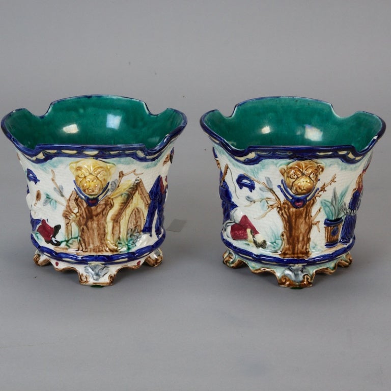 Pair Napolean III French Majolica Pots 1