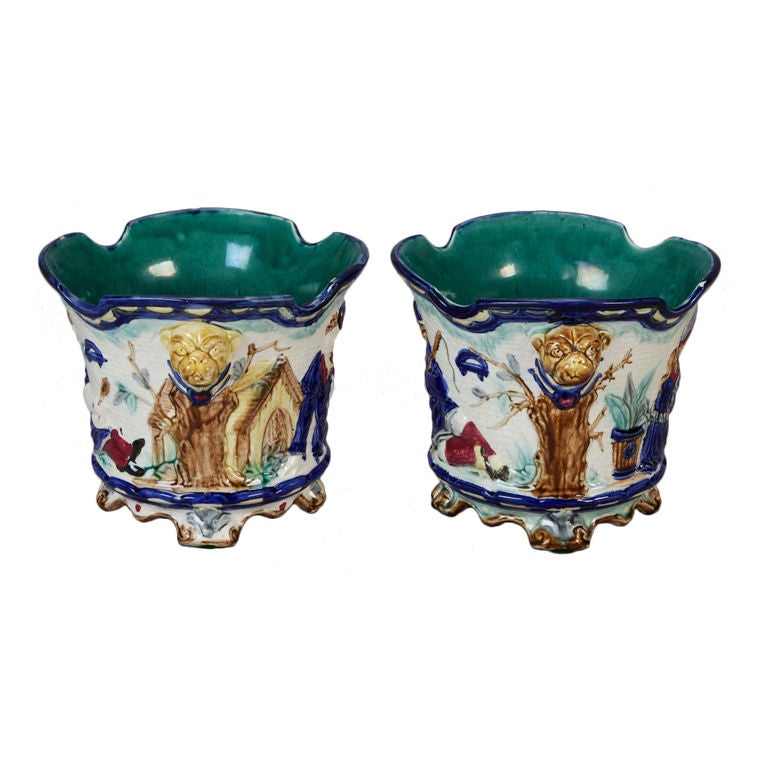 Pair Napolean III French Majolica Pots